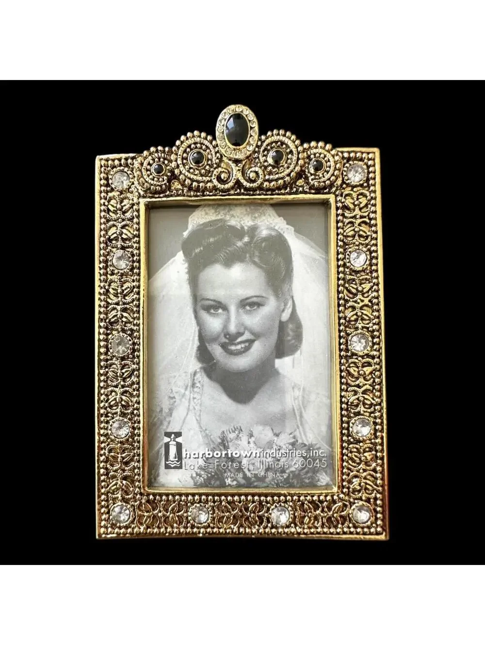Harbor Town Industries Vintage Ornate Gold Tone Jeweled Picture Frame